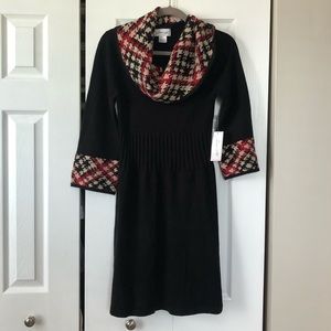 Hounds Tooth Cowl Neck Black Sweater Dress Size L